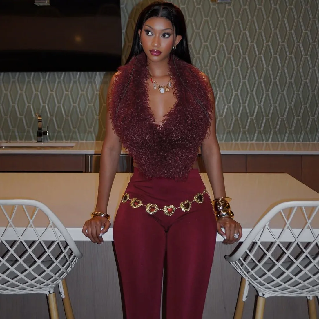 مثير الفراء سترة القمم 2 قطعة مجموعة بناطيل رجالي وتتسابق Y2K الشارع الشهير ملابس الشتاء الخريف المرأة موضة أنيقة نادي حفلة قطعتين مجموعات