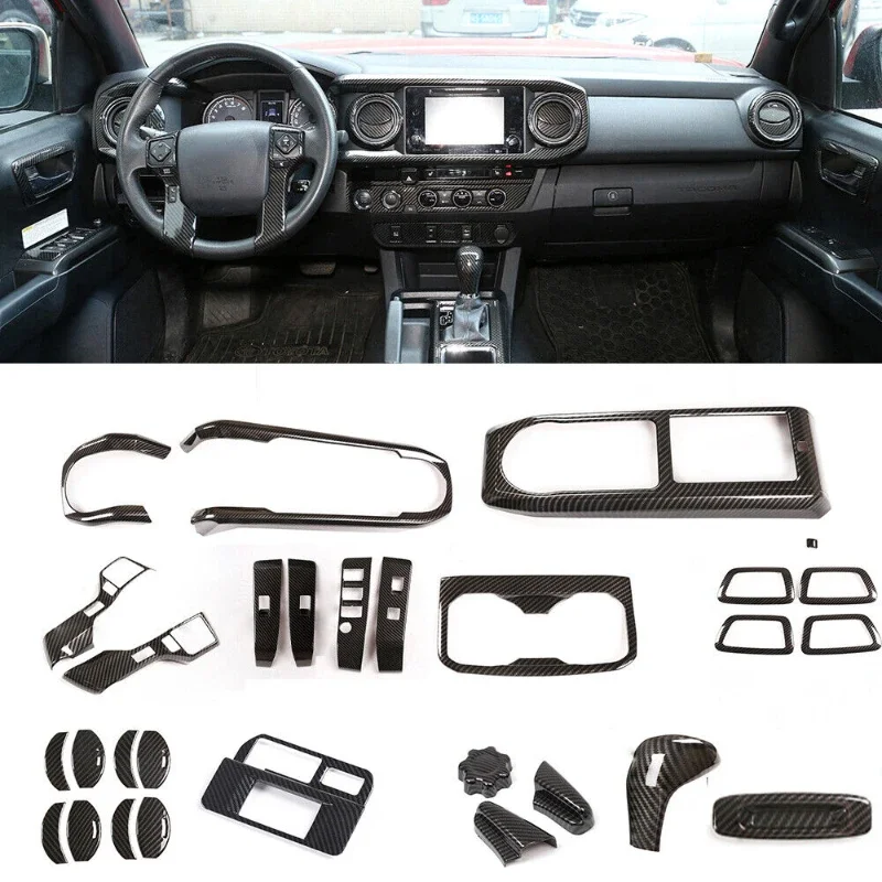 

For Toyota Tacoma 2016-2022 ABS Carbon Fiber Car Center Control Gear Interior Kit Trim Sticker Car Accessories(28 Pieces)