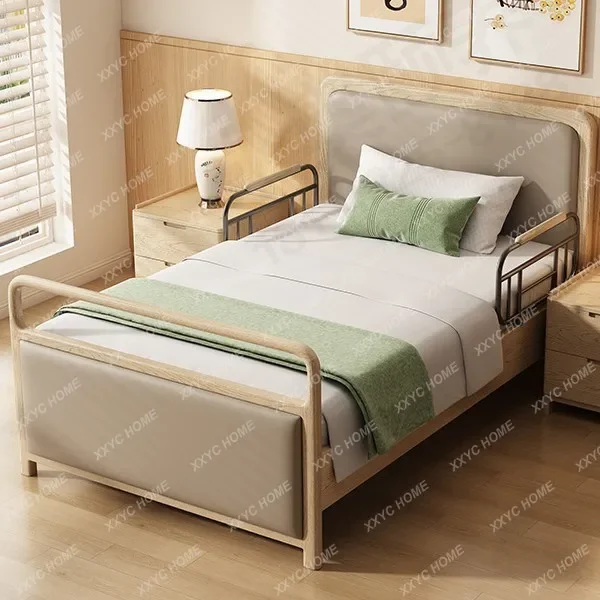 

Solid wood single bed household with guardrail handrail multi-functional nursing home self-care furniture