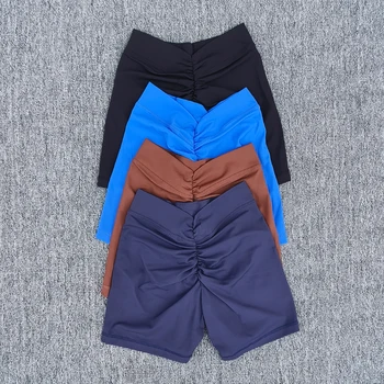 Effen kleur Diepe V-fitnessshort met rugtaille, nauwsluitend zonder onhandige lijnen, sexy sport, perzikkleurige billen, yogashort