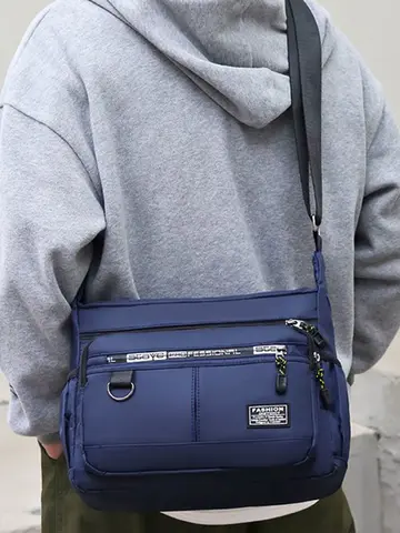 Men's cross-body bag with multi-layered pockets, adjustable shoulder strap, business single-shoulder bag