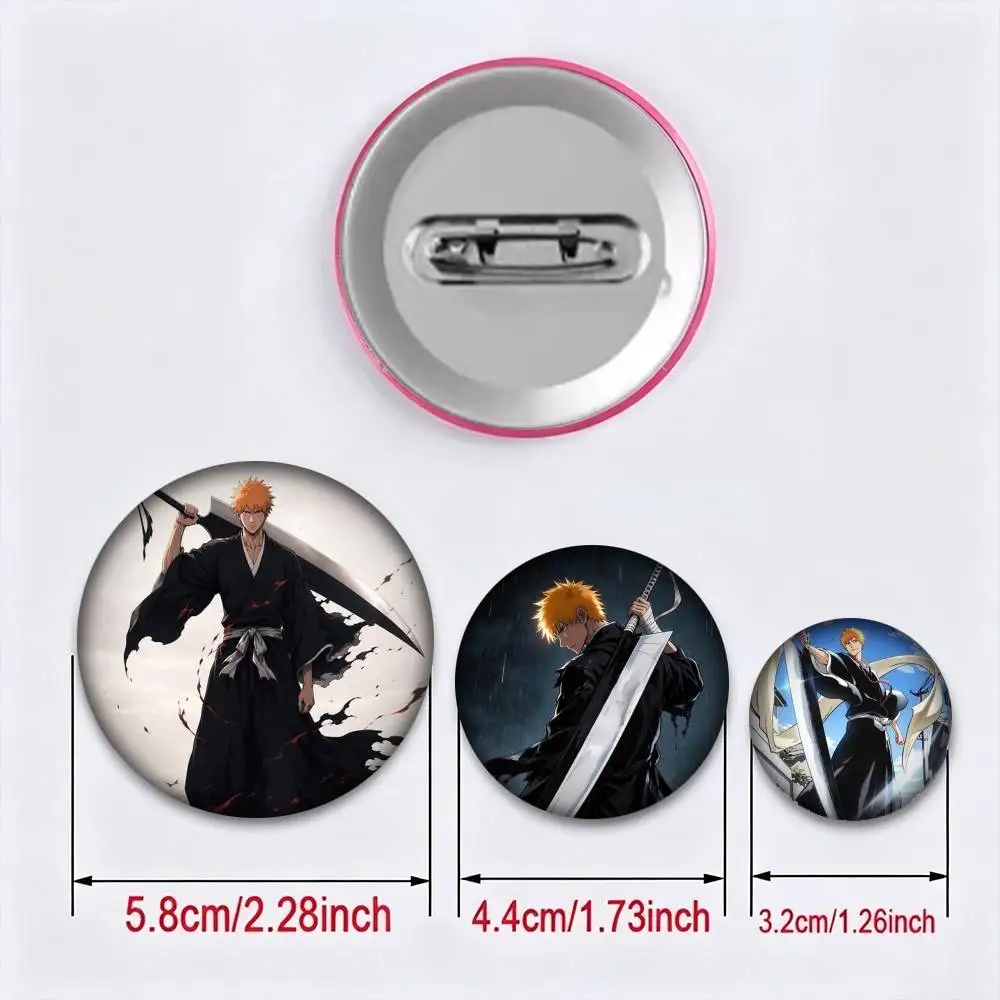 B-BLEACH Ichigo Kurosaki 25mm 32mm 44mm 58mm 75mm Brooches Badges Pins for Accessories Gift