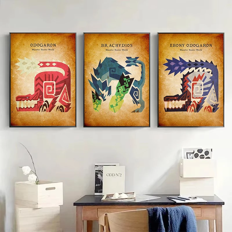 Japanese Game Animated Vintage Canvas Painting Wall Art Pictures Monster Hunter Posters and Prints for Living Room Home Decor