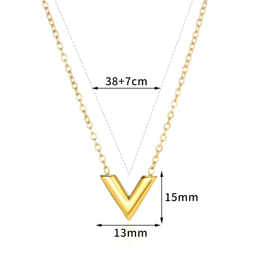 Stainless Steel V letter necklace Necklace For Women Gold Color summer collarbone chain Necklace Female Praty Jewelry Gifts