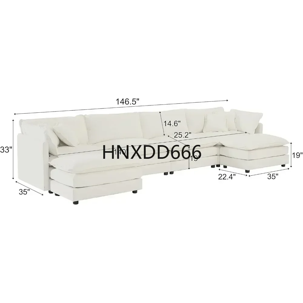 

6 Seater Chenille Large U Shaped Couch, Comfy Deep Seat Couch,146“ Oversized Modular Sectional Sofa Cloud Couch for Living Room