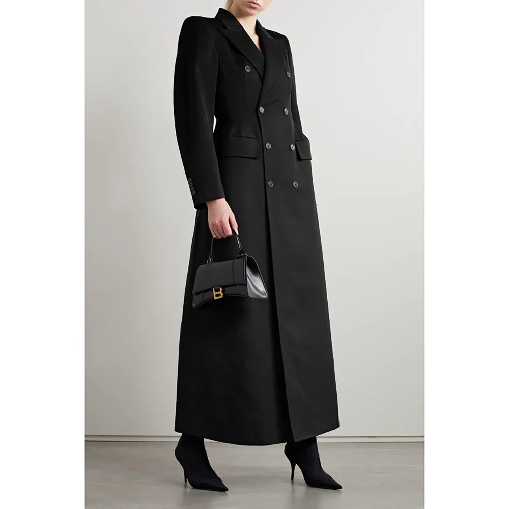 Luxury Black Double Breasted Women Long Jacket One Piece Female Daily Coat Formal Ankle Length Blazer Arabic Robe