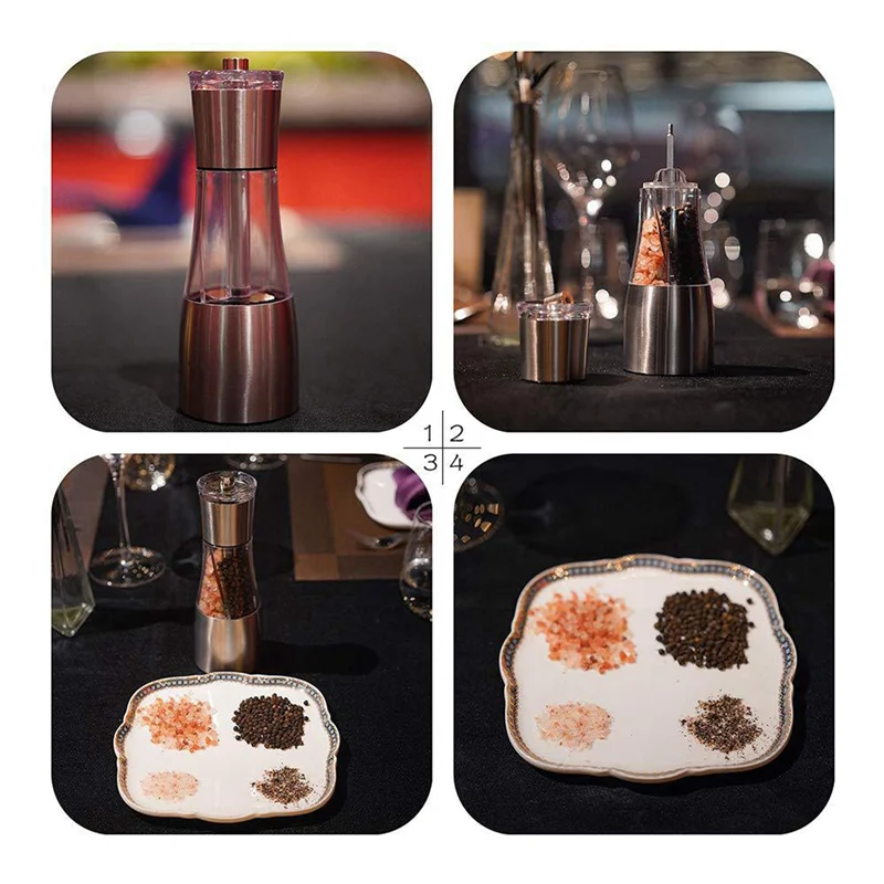 ABBN-2X Pepper And Salt Grinder 2 In 1,Dual Mill Shaker With Adjustable Coarseness By  Rotor, Kitchen Cooking