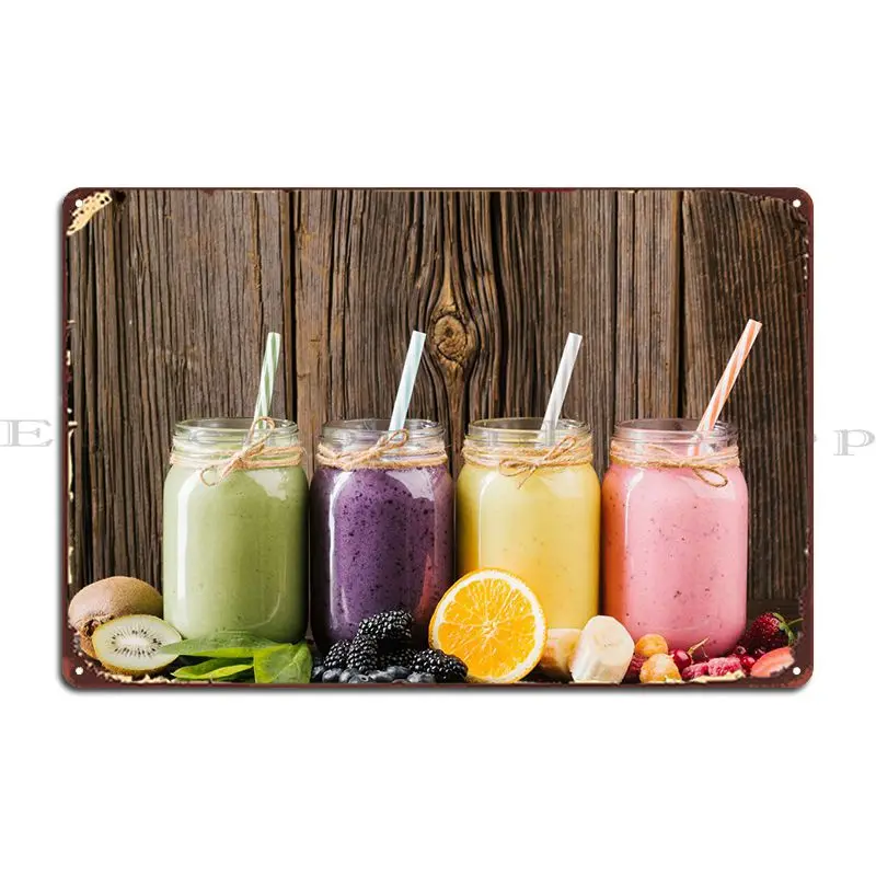 Different Fruit Smoothies Metal Plaque Poster Wall Cave Decoration Vintage Custom Mural Tin Sign Poster