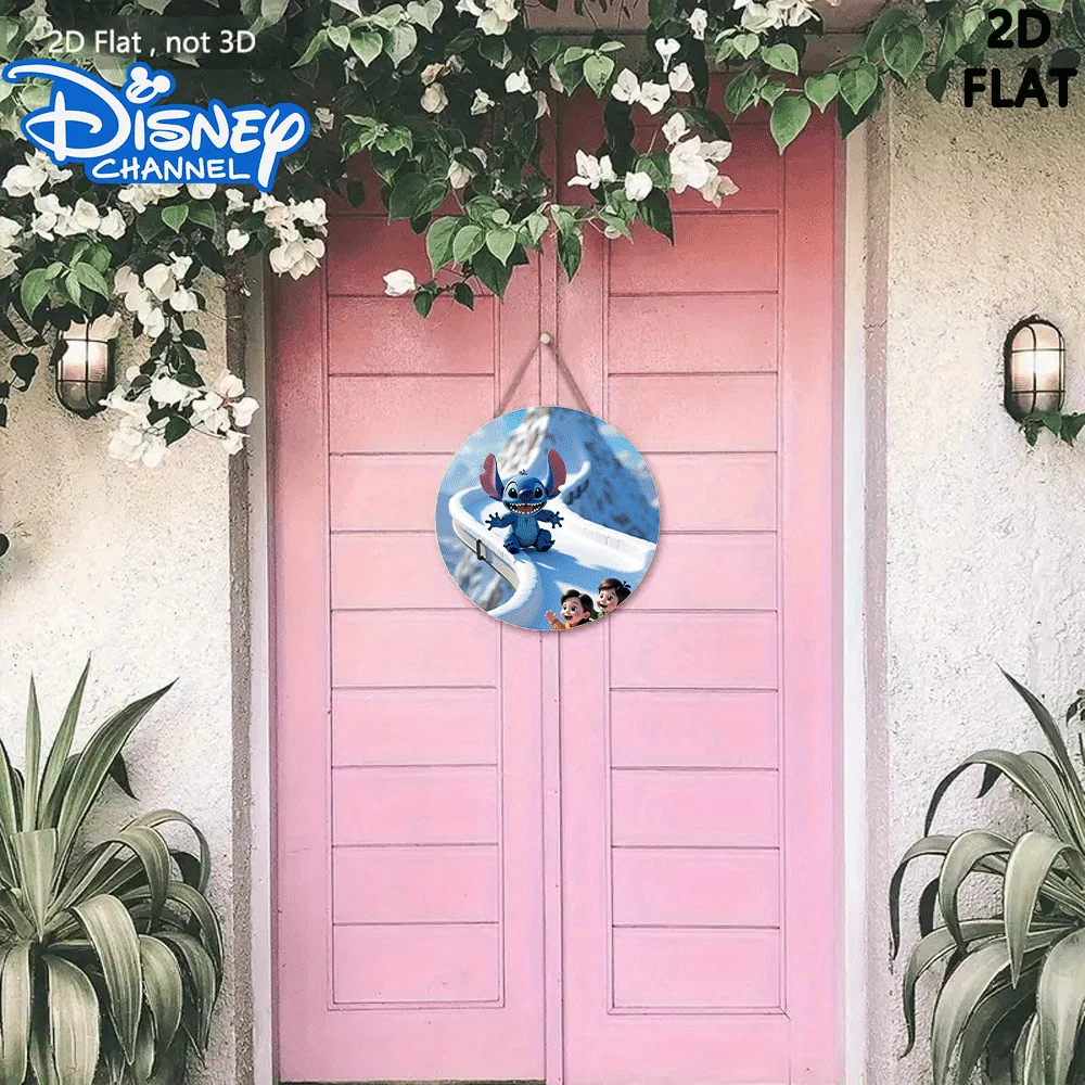 مسطح ثنائي الأبعاد، قطعة واحدة من ديكور معلق للباب الخشبي المستدير على الجليد - 7.87 × 7.87 بوصة، تصميم مسطح ثنائي الأبعاد مع مشهد جبلي ثلجي