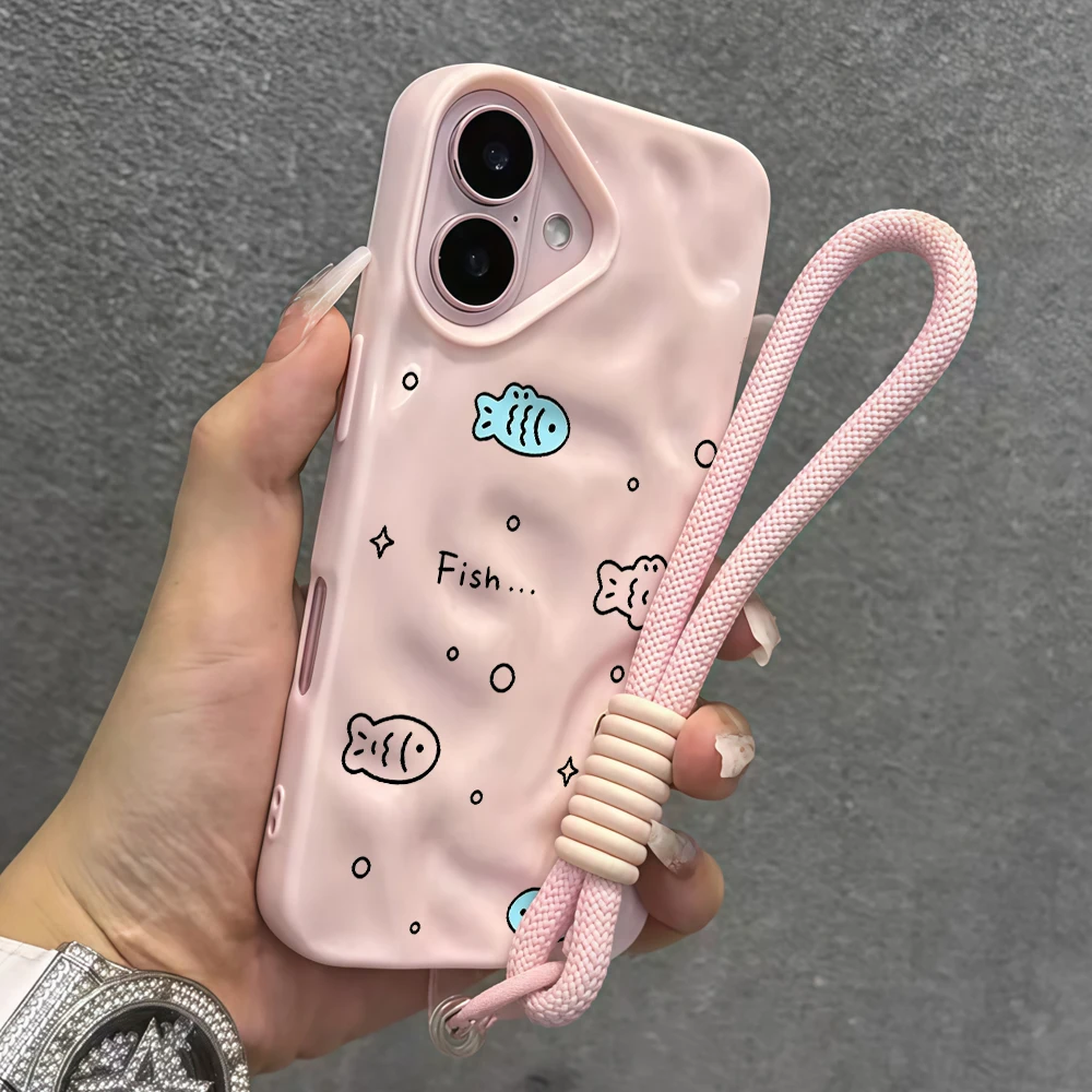 Einfache, niedliche Fisch-Silikon-Handyhülle für iPhone 17 15 13 11 12 14 16 17 Pro Max 15 Plus Air mit Lanyard-Hülle – Detail 8