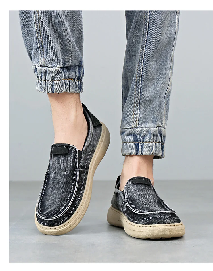 Herren Vintage Denim Slip-On Casual Loafer, weiche, dicke Sohle, atmungsaktiv, leicht, rutschfest, bequem, flache Alltagsschuhe zum Gehen – Detail 16
