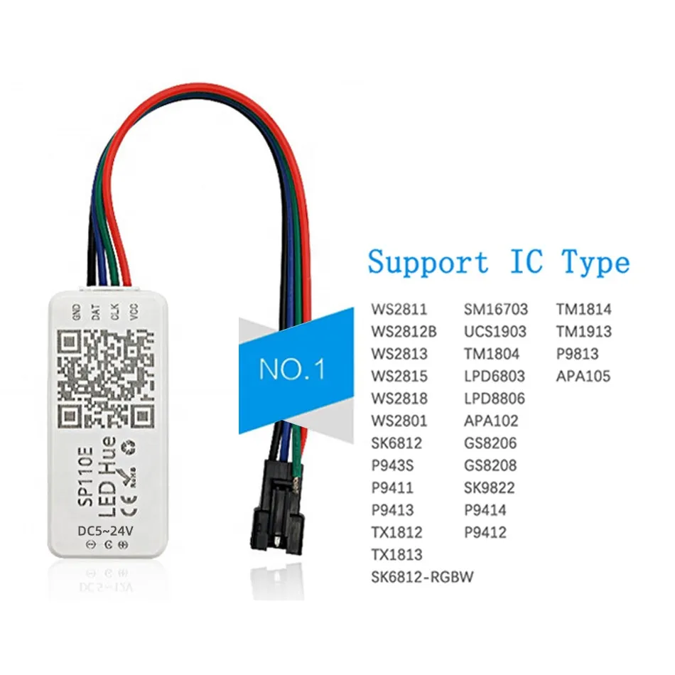 SP110E RGB Controller Bluetooth Smart APP 5V 12V 24V 1024 Pixel for WS2811 WS2812B APA102 SK6812 SPI Addressable LED Strip Light