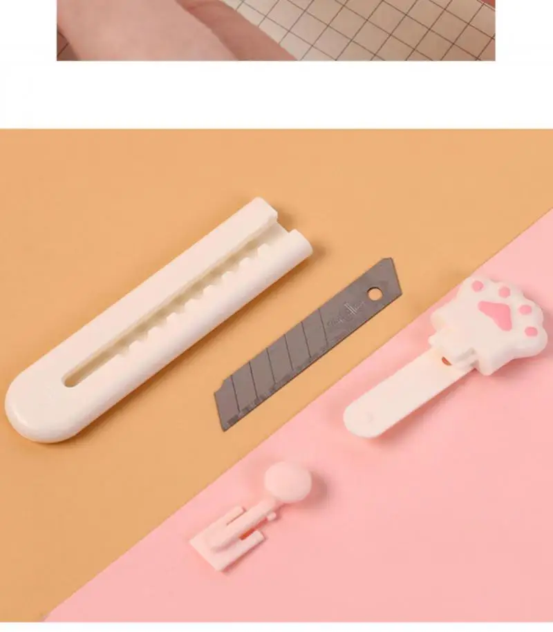 Kawaii Mini Pocket Cat Paw Art Utility Knife Express Box Knife Paper Cutter Craft Wrapping Refillable Blade Stationery Duża wyprzedaż