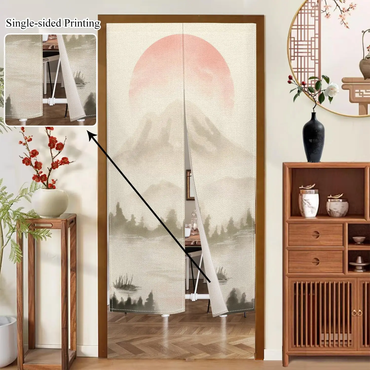 Japanese Style Doorway Curtain Ink Fuji Mount Printed Door Tapestry Window Treatment Door Curtain Panel Room Privacy Partition