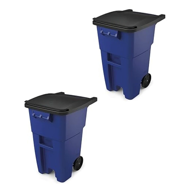 Commercial Products BRUTE Rollout Trash/Garbage Can/Bin with Wheels 50 GAL Blue for Restaurants