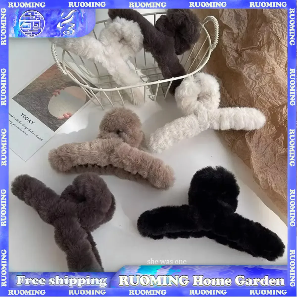 

Fluffy Plush Hair Clip Claws Women Girls Winter Ponytail Holder Hair Barrettes Clamps Imitation Rabbit Plush Grab Cawl Clips