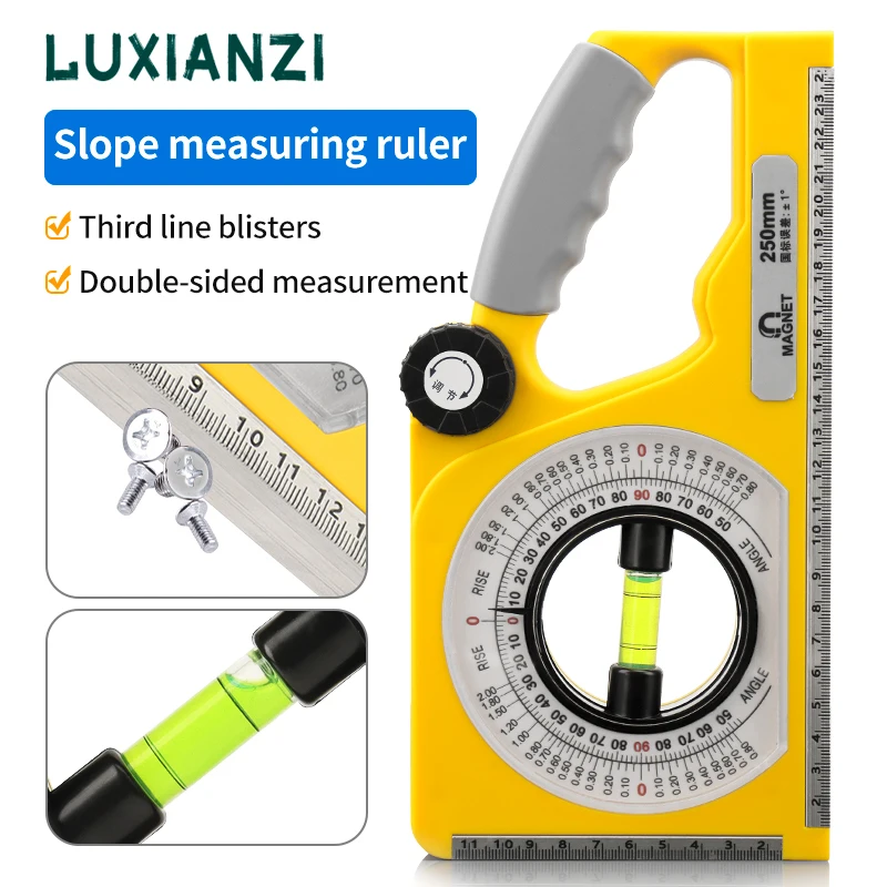 LUXIANZI Multifunctional Slope Ruler Declinometer Magnetic Slope Protractor Level Bubble Inclinometer Measurement Tilting Tool