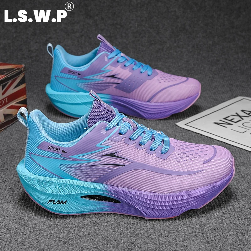 Men's Casual Sports Shoes, Couple's Carbon Plate Racing Running Shoes, Fly-Knit Breathable Mesh Lightweight Cushioning Sports Shoes, Men's and Women's Marathon Training Running Shoes