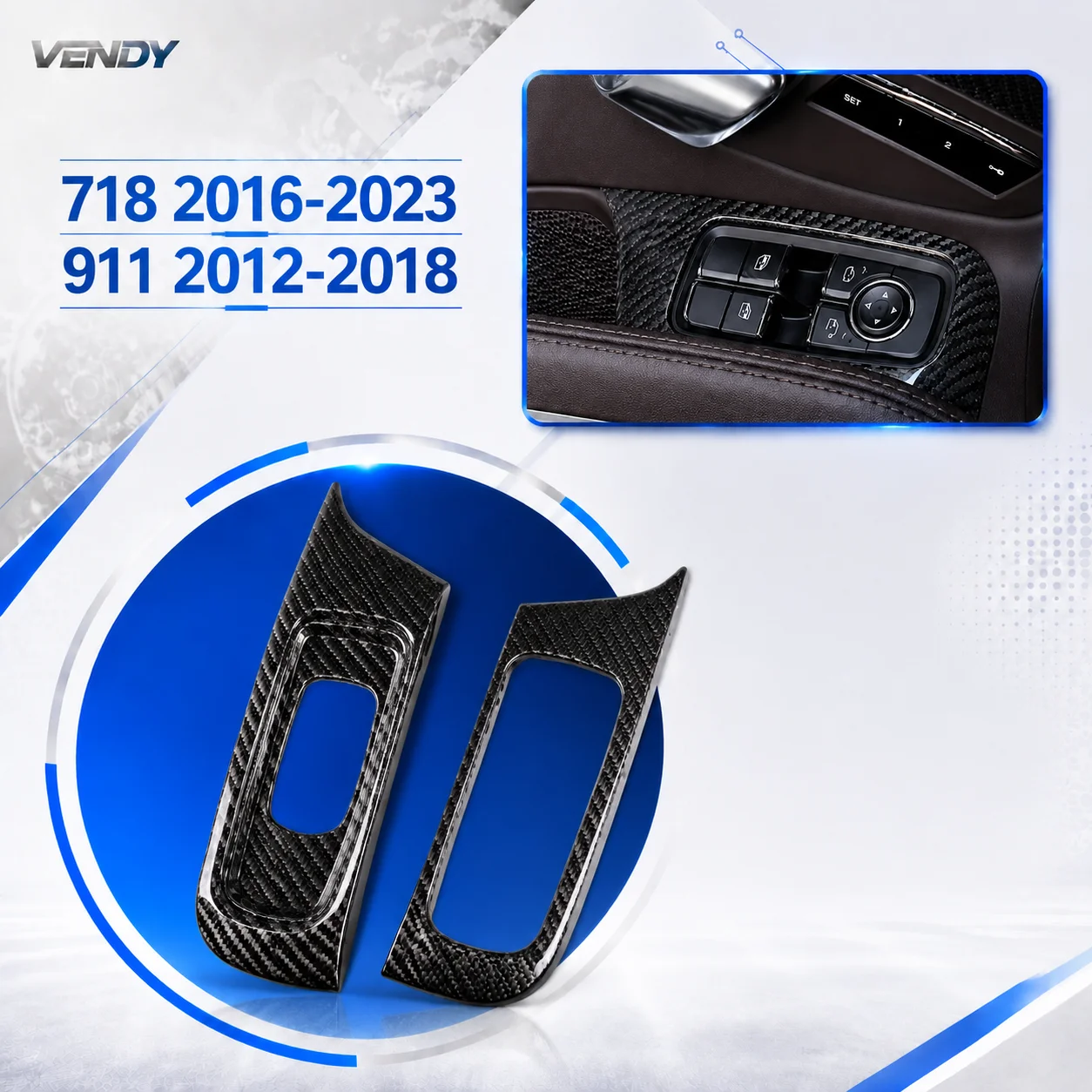 Real Carbon Fiber For Porsche 718 981 2016-2023 911 991 2013-2018 Car Window Lift Frame Dry Carbon Fiber Interior Accessories