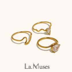 LA.Muses Serpentine Shaped Curved Droplet Cubic Zirconia Stainless steel Women's Ring New Design Waterproof Jewelry Gift