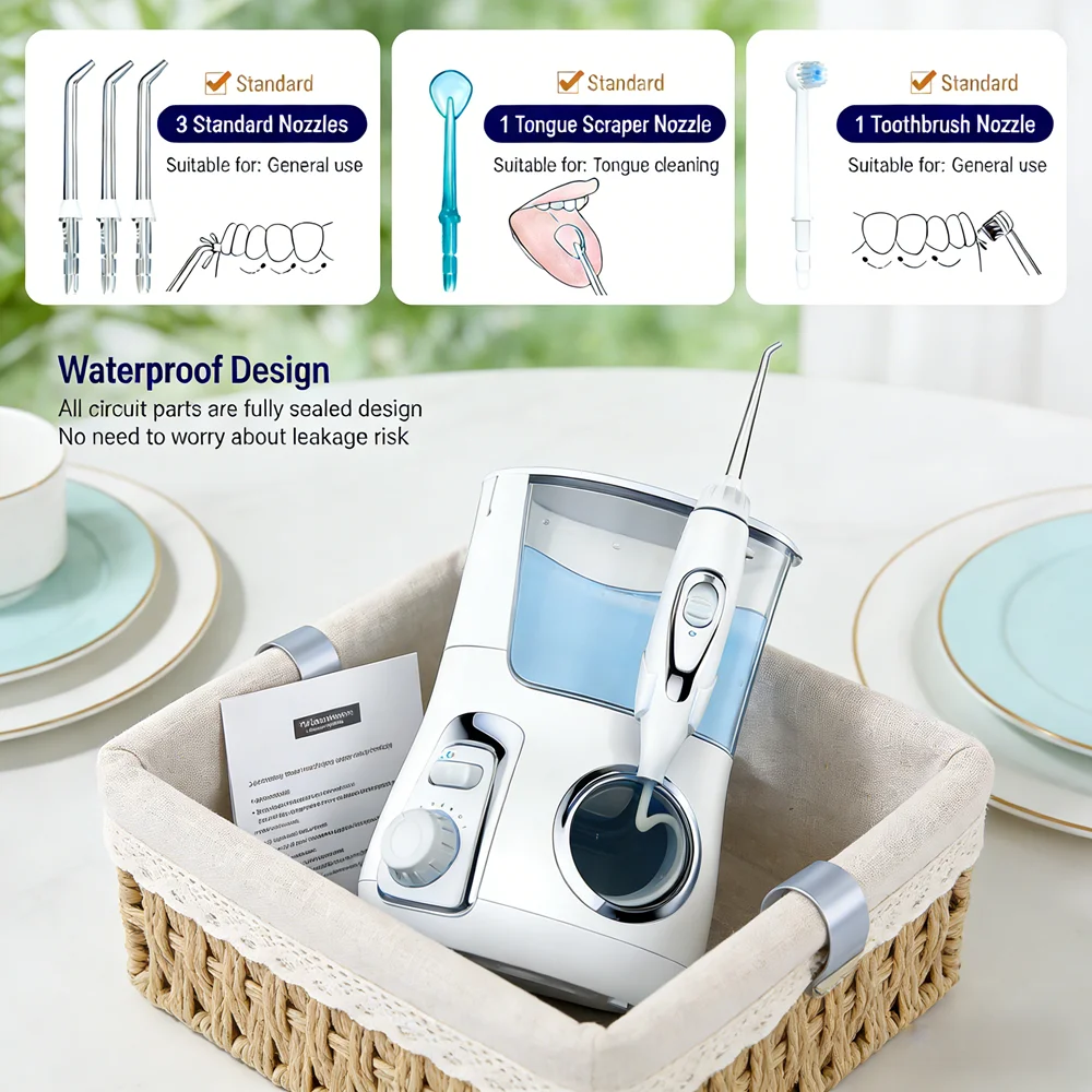 

Home Teeth Cleaning & Oral Care Spa Device, 5 Nozzles Electric Desktop Water Flosser, Dental Irrigator for Deep Cleaning