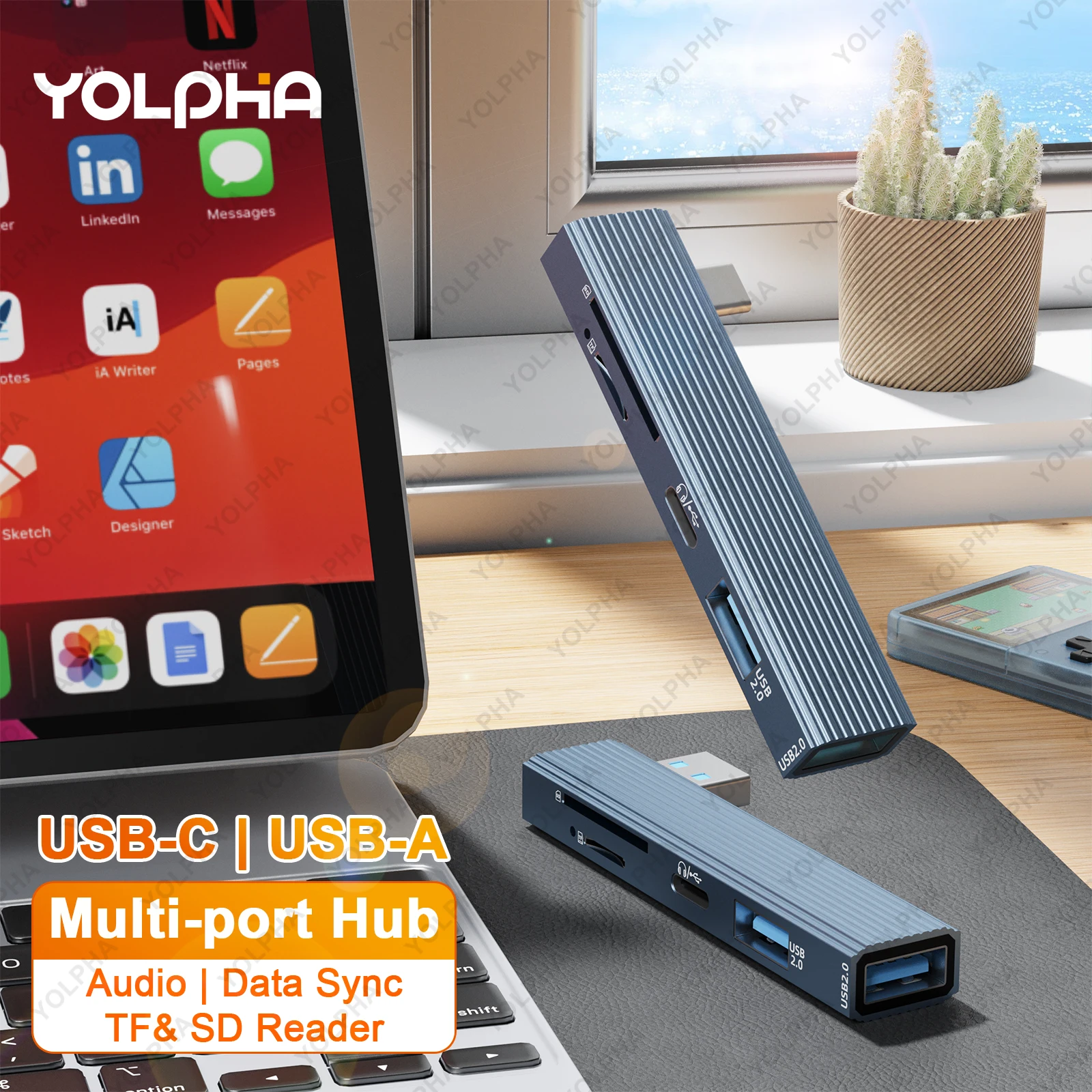 Hub USB do laptopa, czytnik kart SD TF, adapter OTG USB-C do kart pamięci Micro SD, adapter słuchawkowy z gniazdem audio Type-C do Macbooka i Matebooka