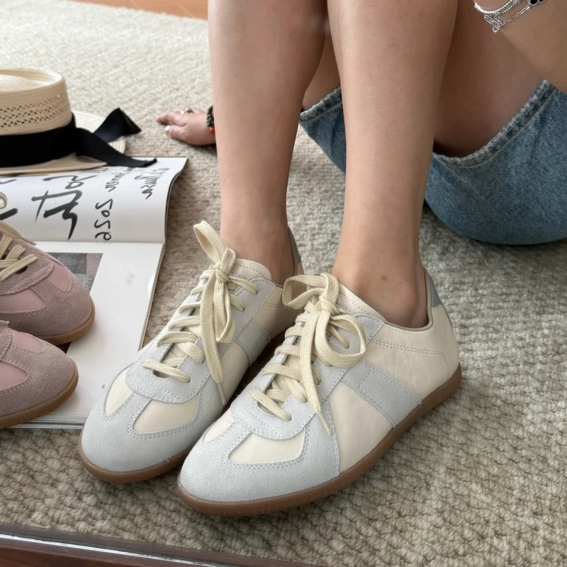 Luxury Vintage German Trainer Sneakers Women Two Tone Suede Leather Patchwork Low Top White Casual Daily Street Walking Shoes - view 6