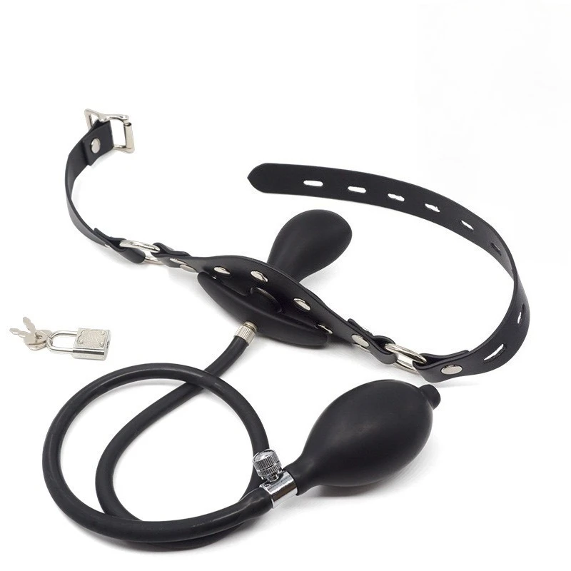 BDSM Locking Head Strap for Latex Butterfly Inflatable Gag, Mouth Plug Ball, Bondage Restraints Toys, Adult Sex Games