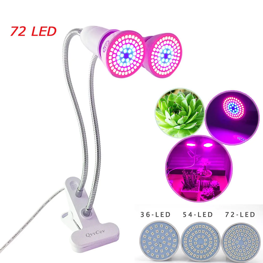 

36 54 72 LED Grow Light E27 Bulb dual Lamps for Plants flower with desk clip holder For indoor greenhouse Hydroponic Veg