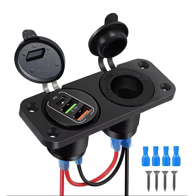 Wasserdichte Zigarettenanzünder-Steckdose, Schnellladung 3.0, 12 V/24 V, Dual-USB-Auto-Steckdose mit LED-Voltmeter, Touch-Schalter für Auto, Wohnmobil, Boot