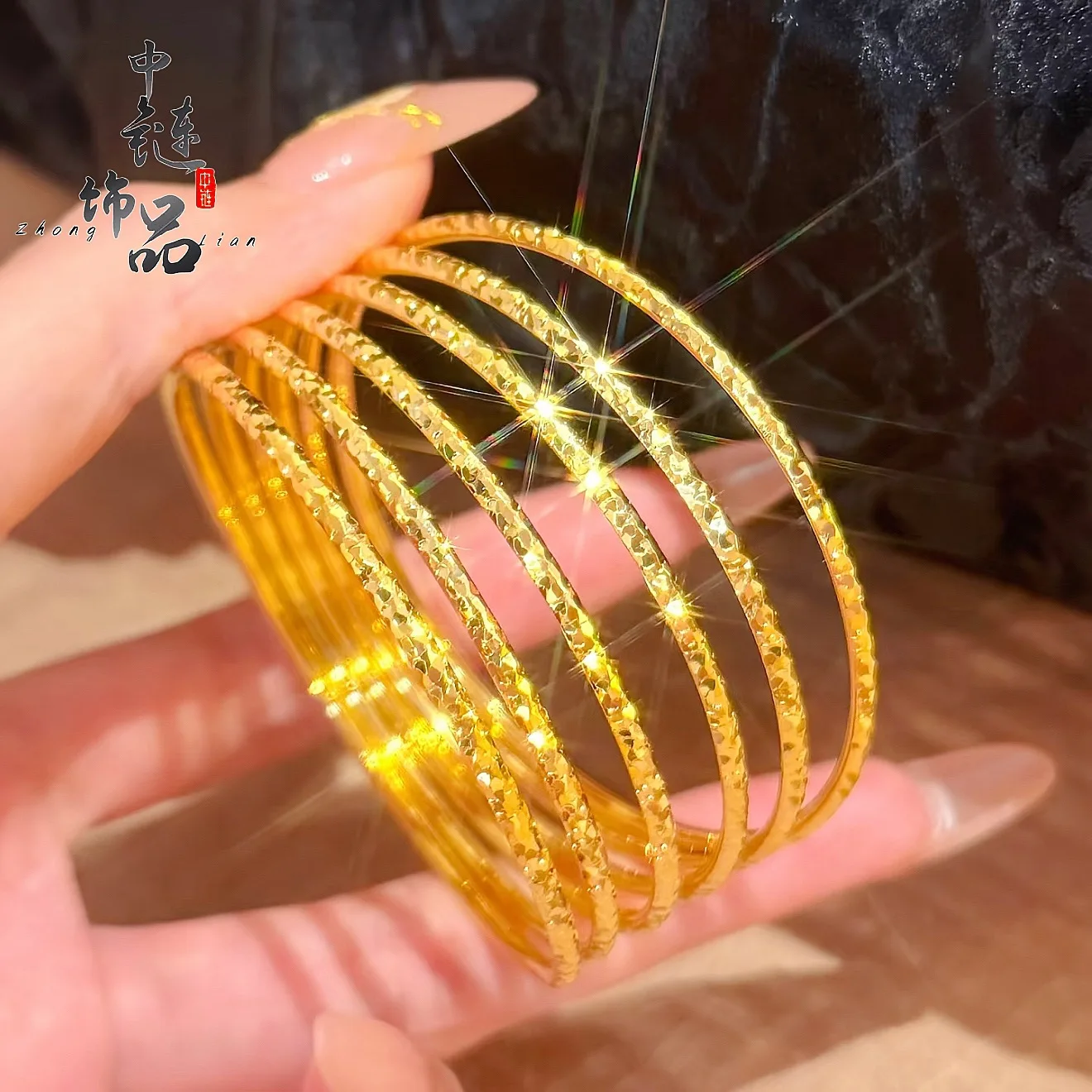 9999 gold dazzling ice-crystal bracelet, 3mm hand chain, simple and versatile ice-crystal plain ring handpiece