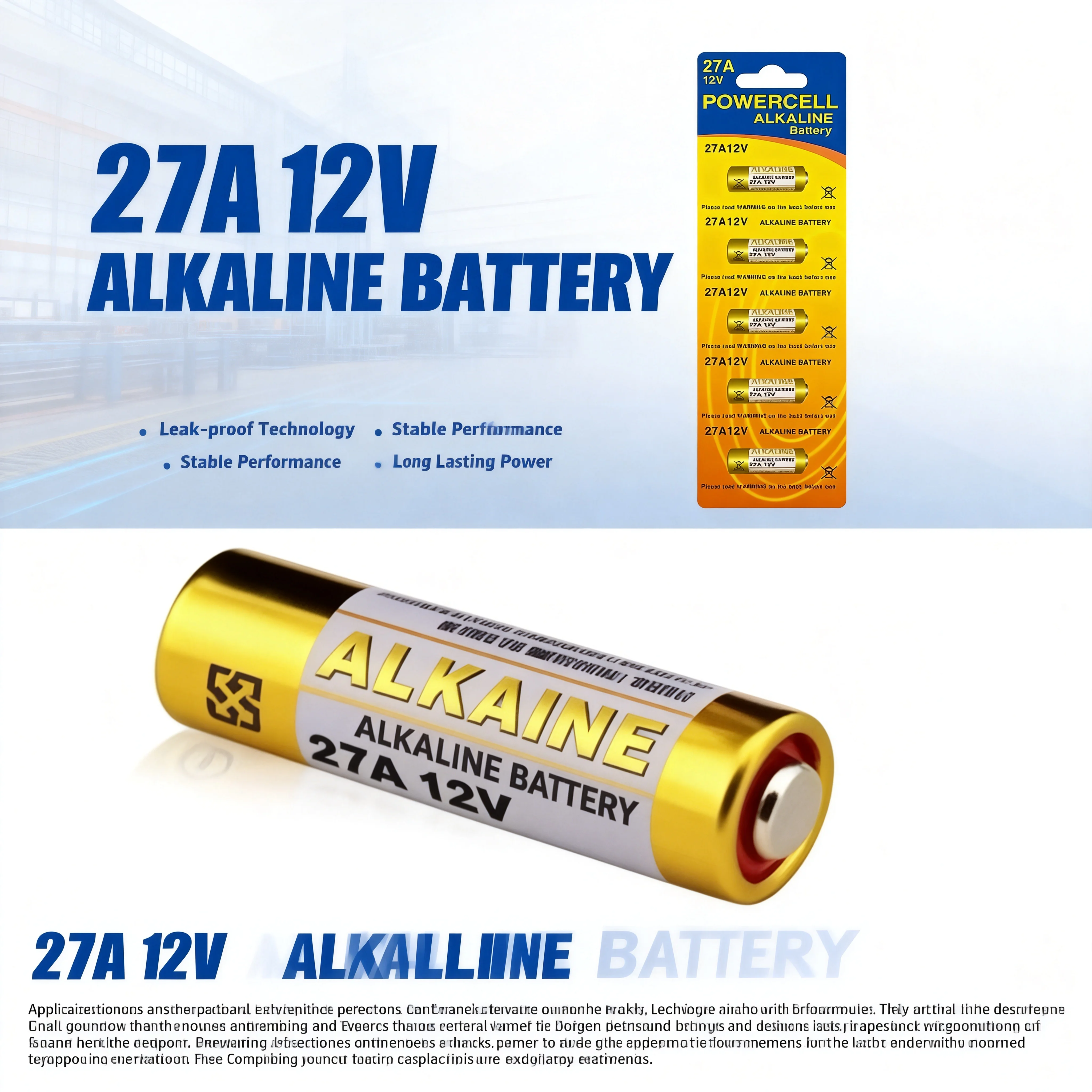 

12V High-power A27 Alkaline Battery Leak-proof Stabilized Voltage Compatible with G27A MN27 for Remote Control Doorbell