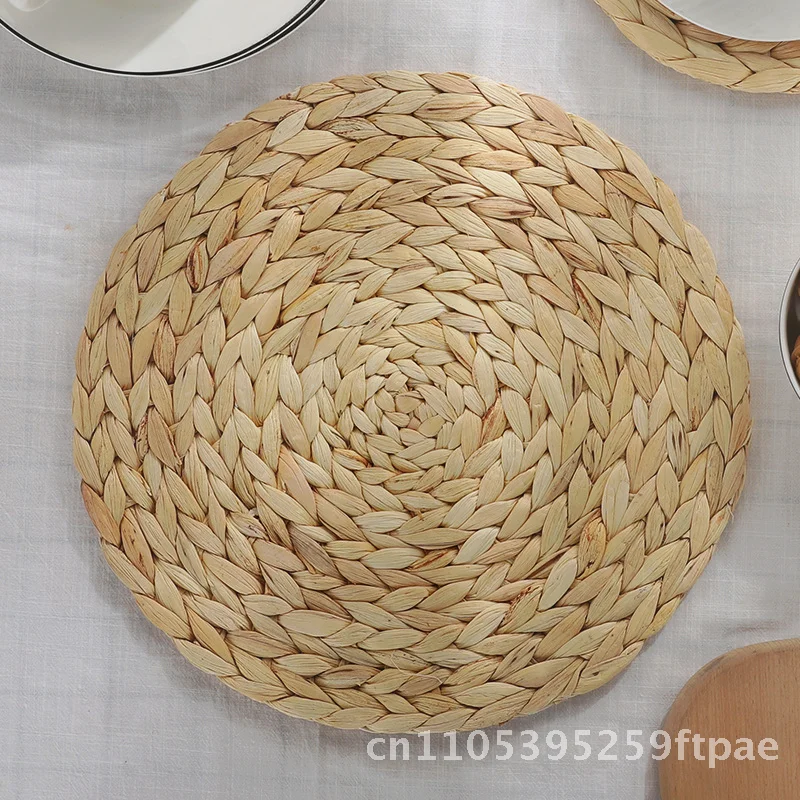 Japanese Style Hand Woven Straw Placemat Coaster Mat Water Hyacinth Grass round Tea Bowl Mat Insulation Pot Mat Thickened Mat