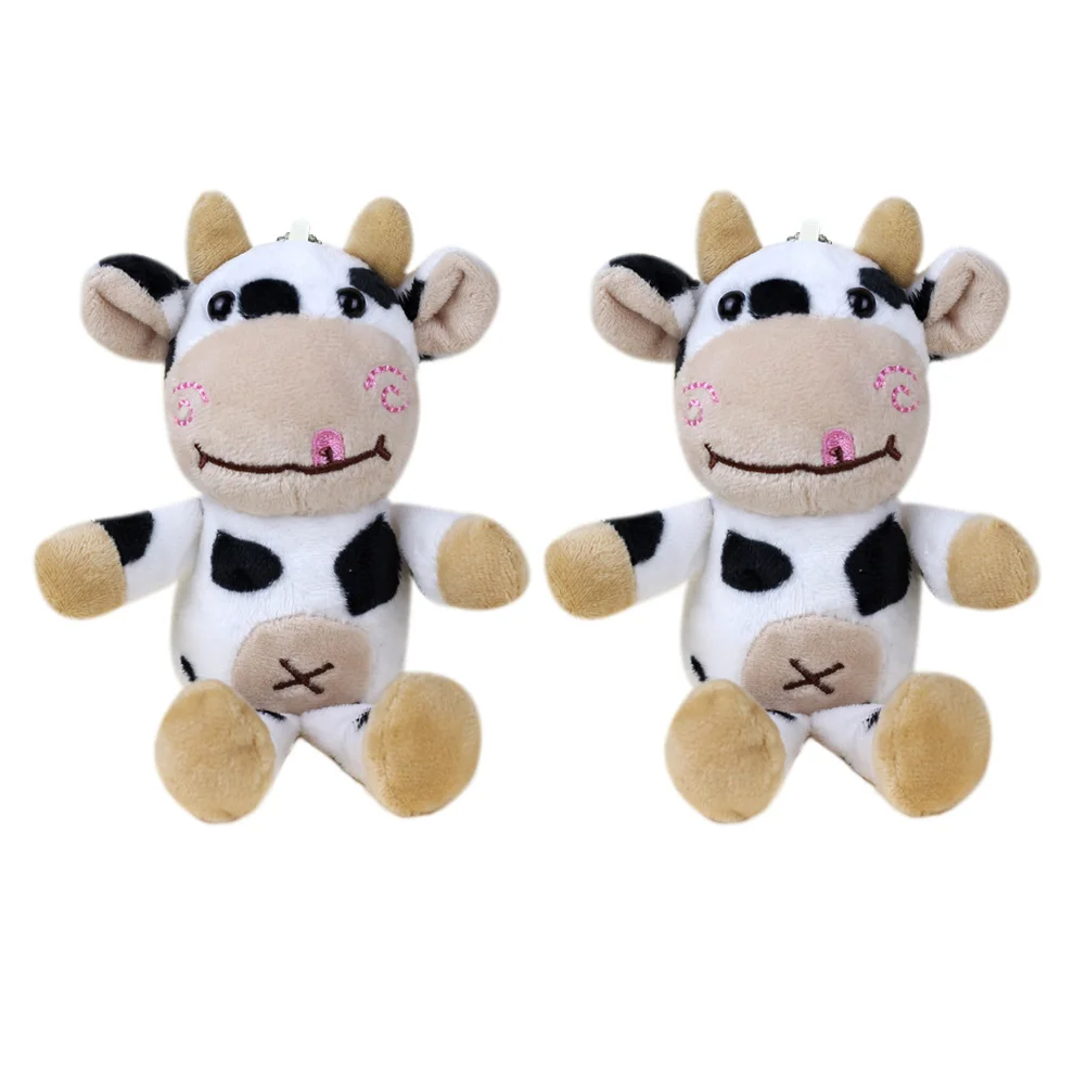 

2 Pcs Plush Cow Pendant of The Lid Locket Bag Backpack Keychain Cute Stuffed Animal Decorative Baby
