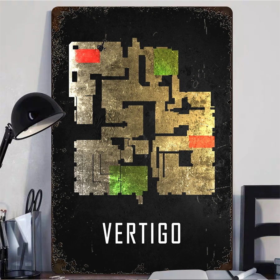 Vintage Pixel Style Map Metal Wall Art Living Room Study Decor Game Theme Creative Home Hanging Ornament