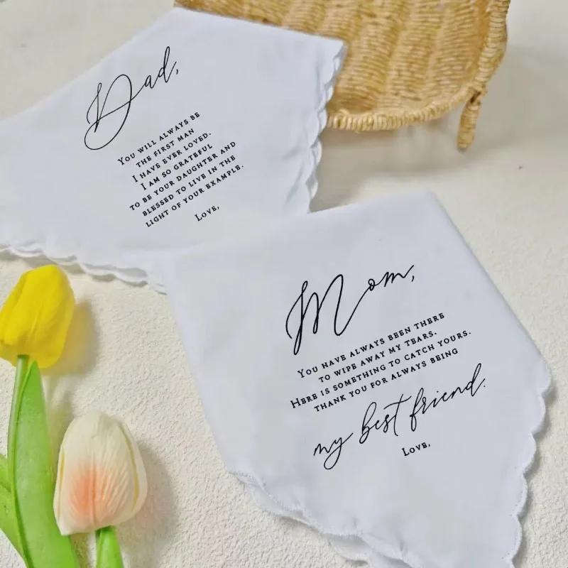 6pcs Embroidered Square Hanky Crescent Tea Towel, Wedding Thank You Handkerchief Gift for Bride's Mother Wedding Favor 29*29cm