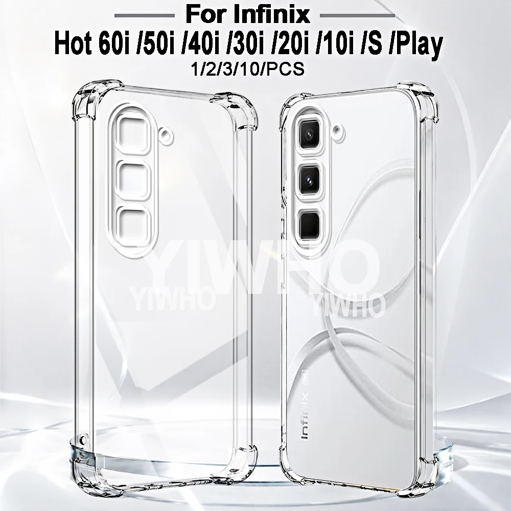 1/2/3/10 Pcs Transparent Phone Case for Infinix Hot 60i 50i 40i 20i 10i 30 20 Paly I S 4G 5G Soft TPU Shockproof Back Cover