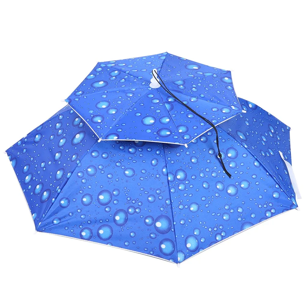 

77cm Raindrop Blue Sunscreen Windproof Head Mounted Umbrella Top Folding Hat Umbrella