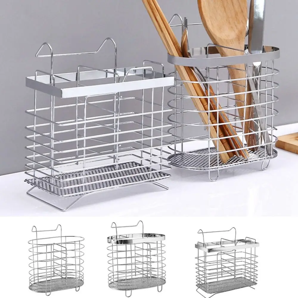 

Metal Stainless Steel Chopsticks Cage Internal Compartment No Drilling Cutlery Holder Wall Mounted Hanging Tableware Tube Home