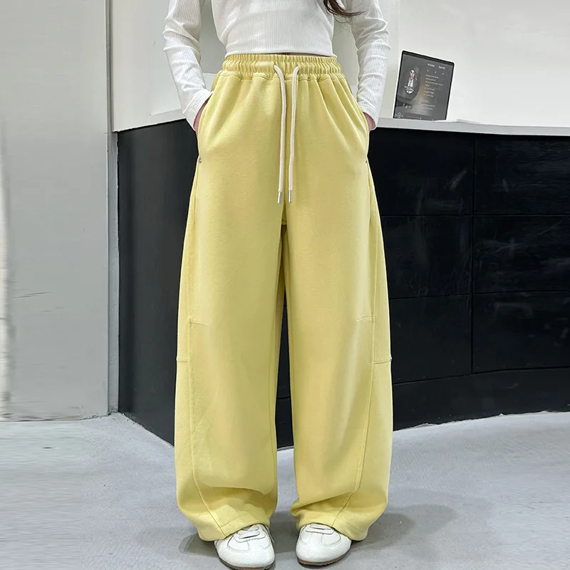 

Teen School Girls Arc Pants Dopamine Casual Joggers Wide-Leg Sweatpants for Kids Trendy Banana-Cut Sporty Chic Trousers Age 5-14