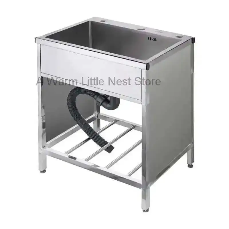 

Kitchen Stainless Steel Kitchen Sink Sinks Household with Fence Bracket Handmade Vegetable Single Washing Sinks Dishwashing Sink
