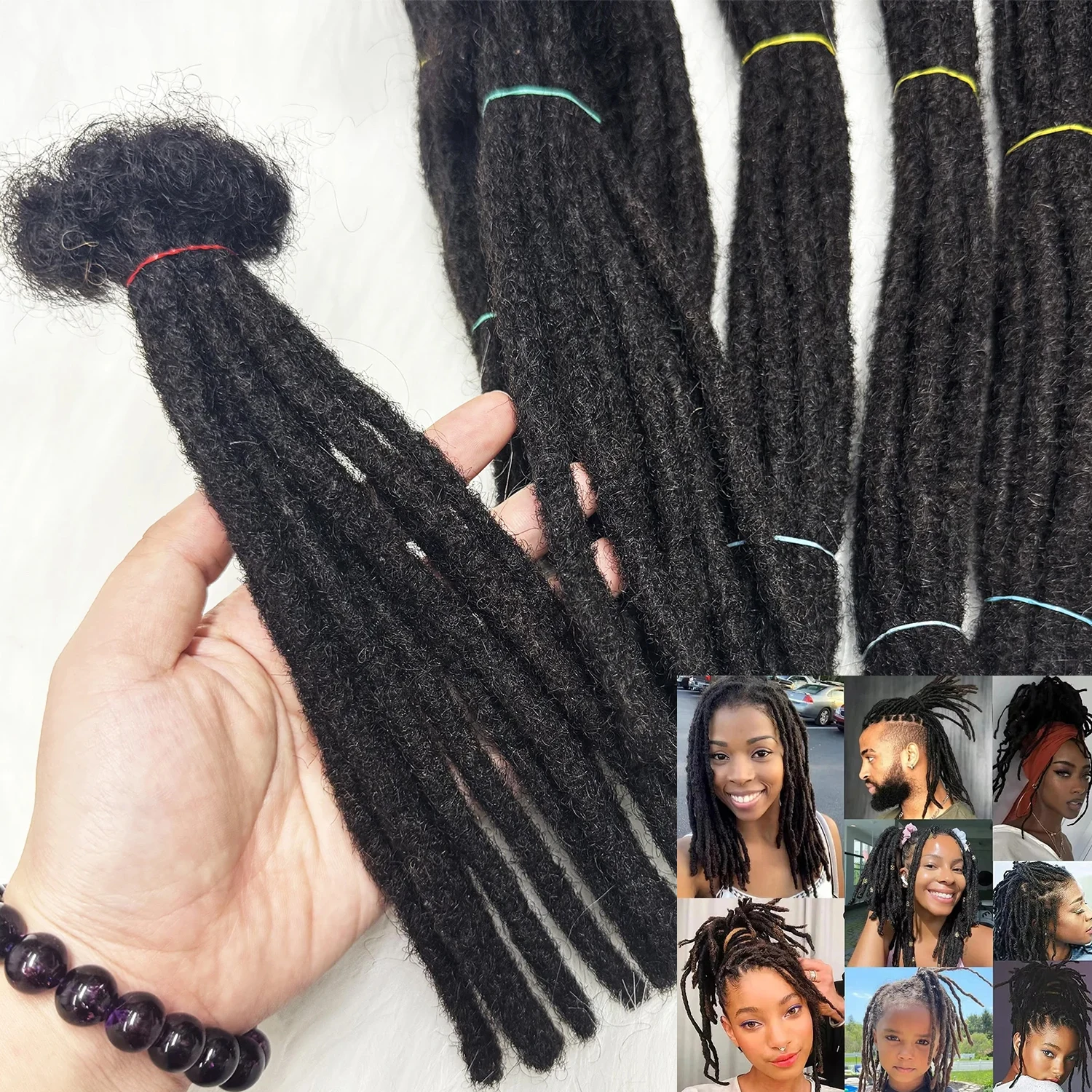 4-20inch Natural Color Full Handmade Human Hair Dreadlocks Extensions Peruvian Real Human Hair Locs Extensions for Women/Men