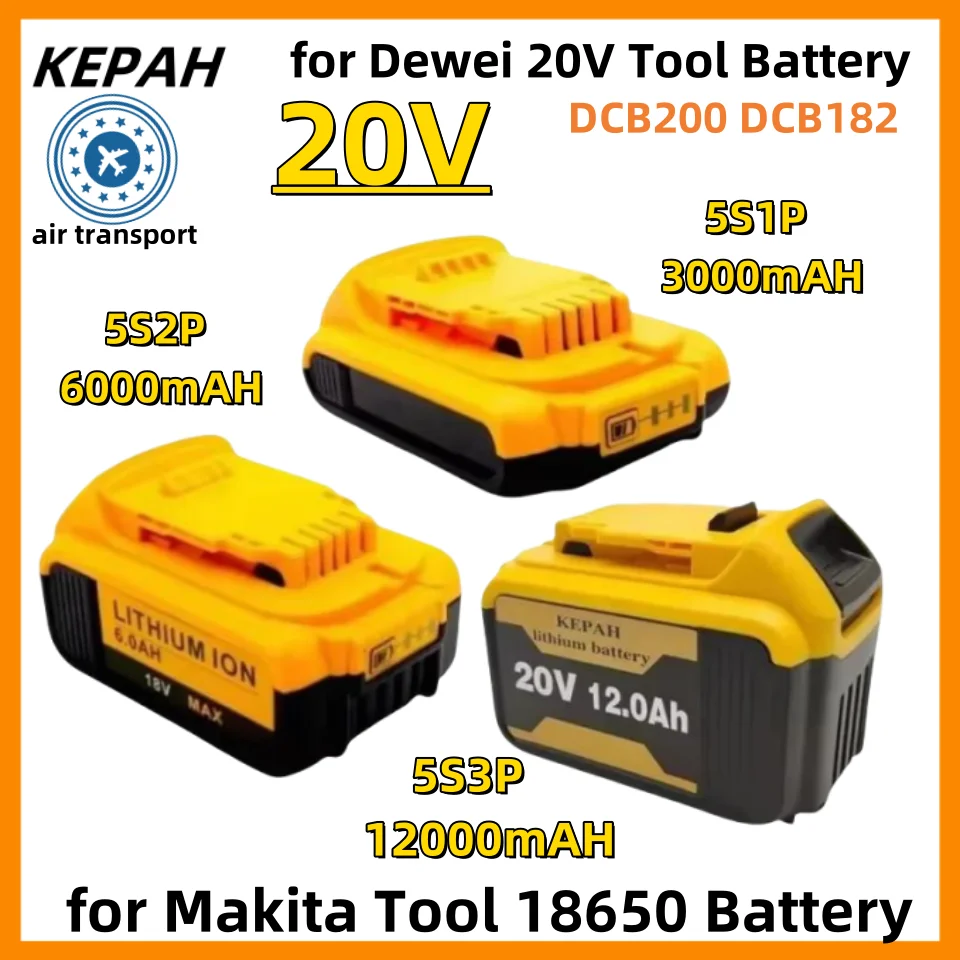 

For Dewalt 5S3P DCB200 20V 3AH 6AH 12AH Lithium Rechargeable Battery 18V DCB184 DCB200 DCB182 DCB180 DCB181 DCB182 DCB201 DCB206