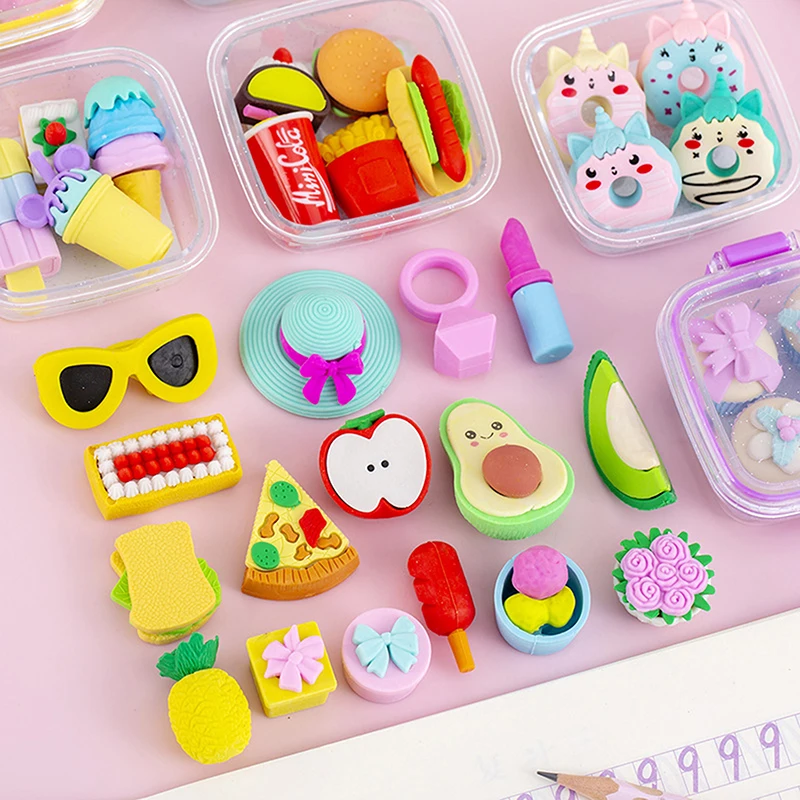 Criativo Lunch Box Eraser Set, Vários Lovely Eraser, Soft Lápis Eraser, Escola Estudantes Papelaria Suprimentos, Requintado Prêmio Presentes