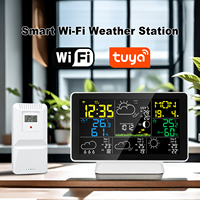 6-in-1 Tuya Smart Wifi WeatherStation 7.5 in Color WirelessOutdoorSensor Alarm Alerts for Temperature Humidity Weather Forecast