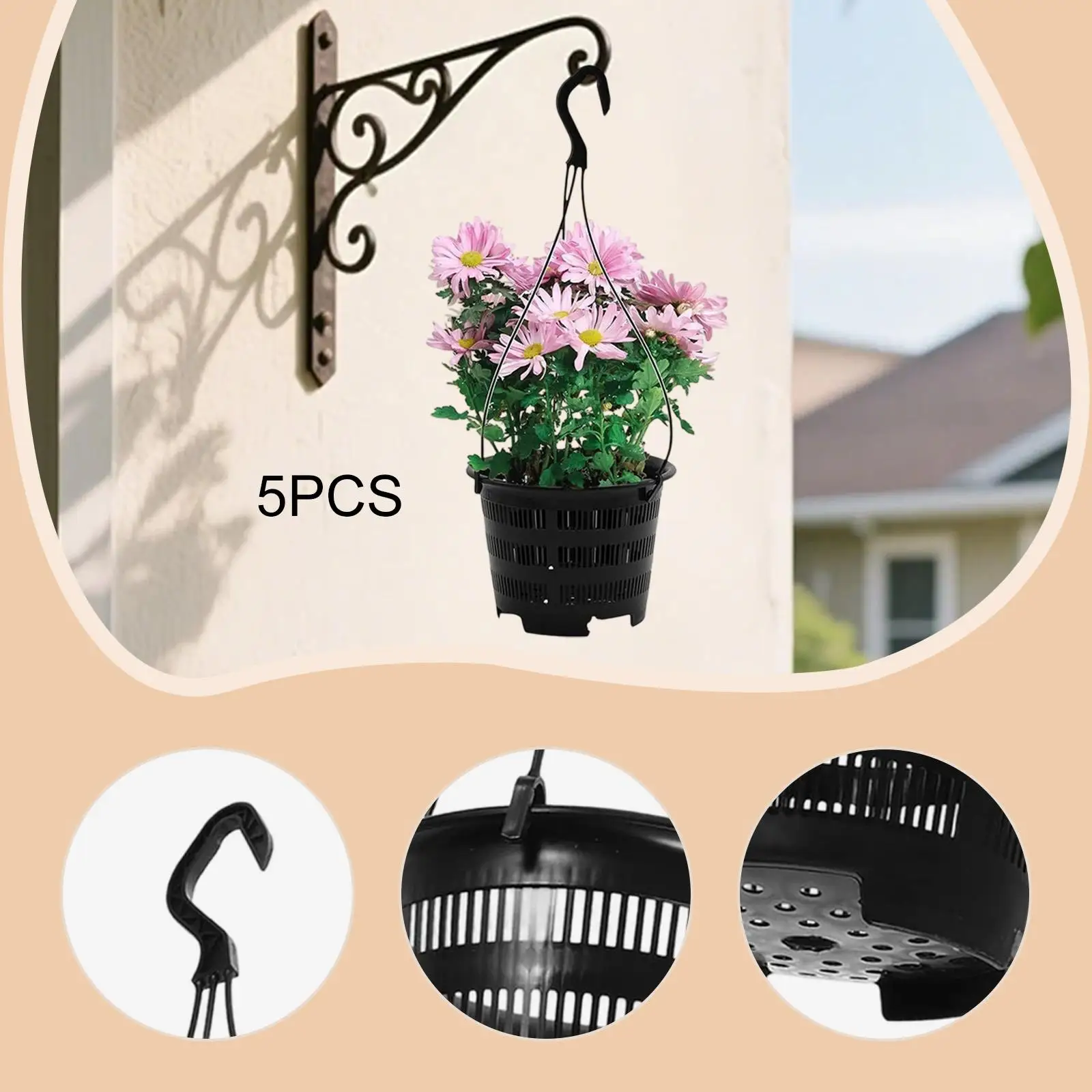 5Pcs Hanging Planters, Flower Baskets, Compact Portable Breathable with Hook Hanging Plant Pots for Home Patio Outdoor
