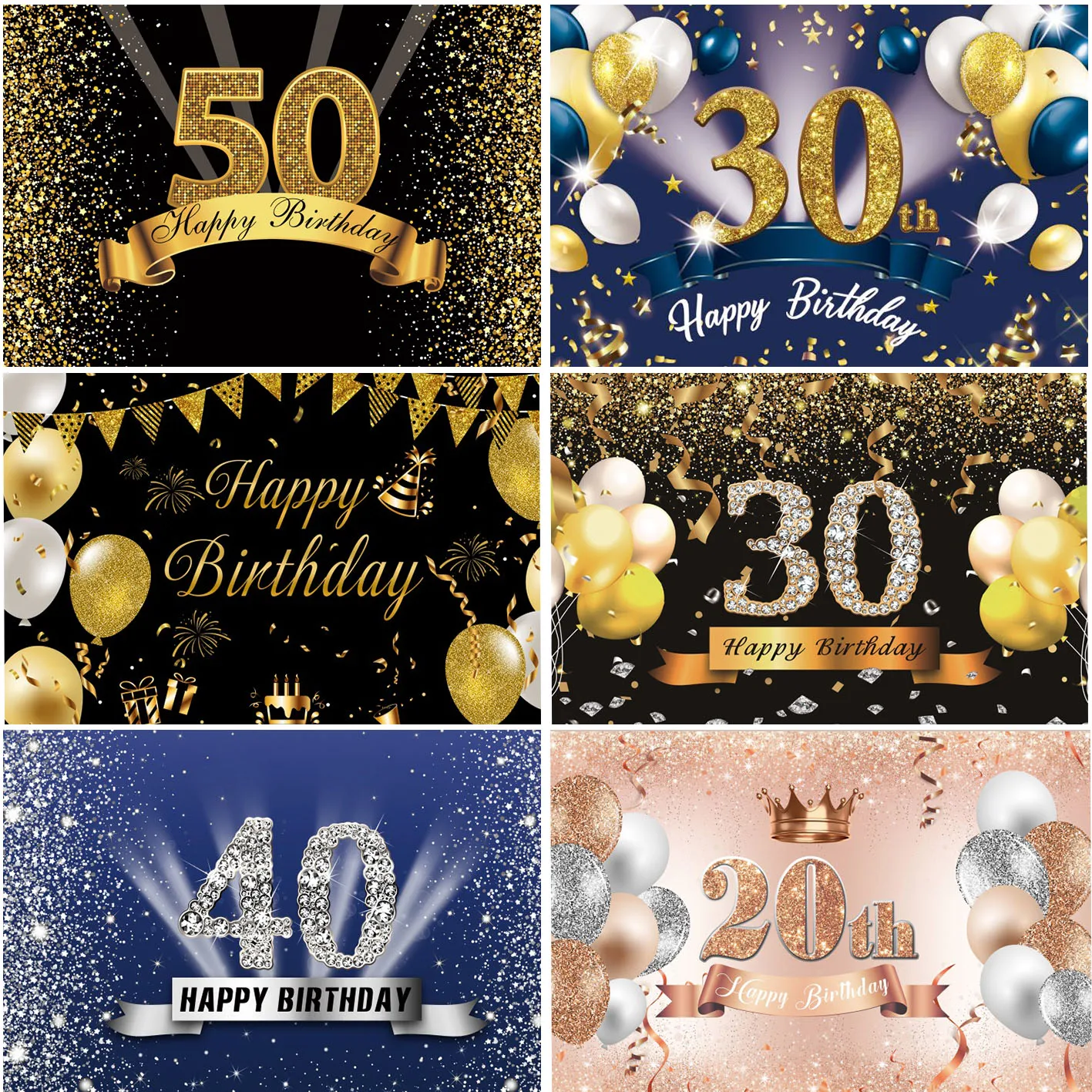 Backgrounds Happy Birthday Party Photography Customized Golden Polka Dot Balloons Backdrops Poster Decoration Banner Props