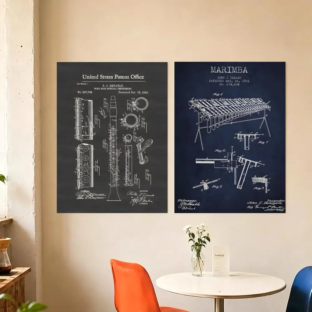 アート楽器デザイン図面ポスター絵画ウォールアート家の装飾プリ - Musical Instrument In Drawing のレビューと価格