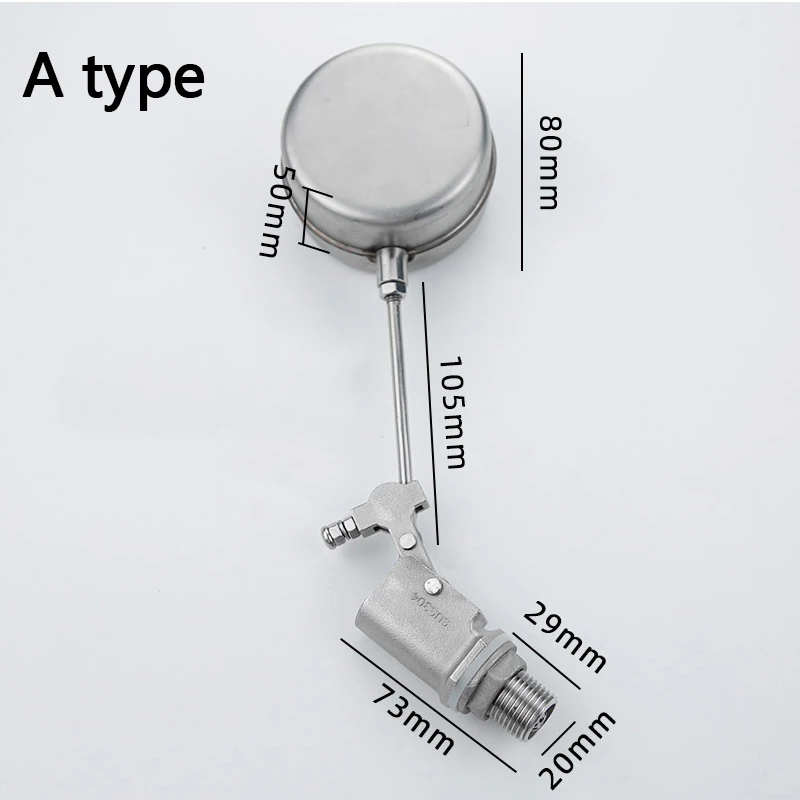 Шаровой поплавковый клапан резервуара для воды, консервант из нержавеющей стали 304, 200 градусов Цельсия, 1/2 дюйма, высокая термостойкость DN15