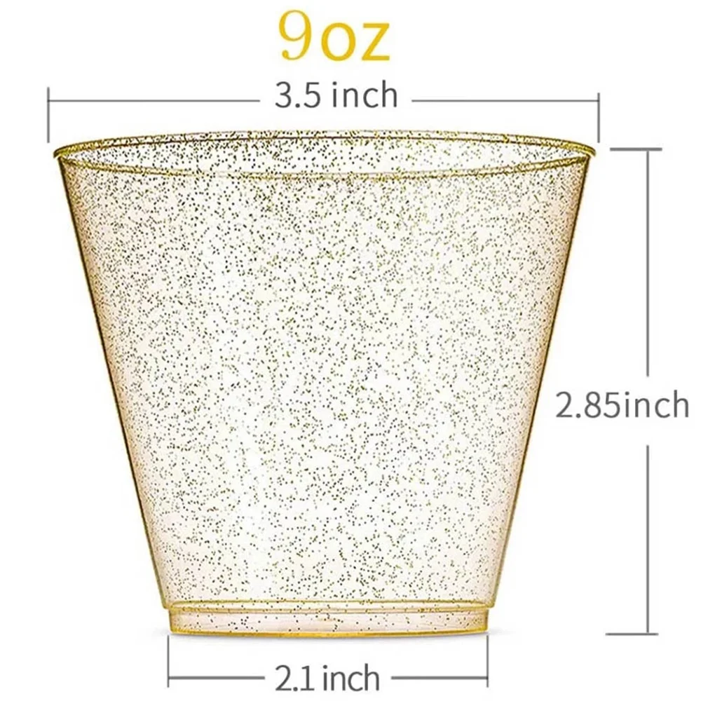 Golden Plastic Cup Disposable Water Cup Golden Powder 90OZ Juice Cup Dessert Cup Mousse Cup Wedding Tableware Decoration